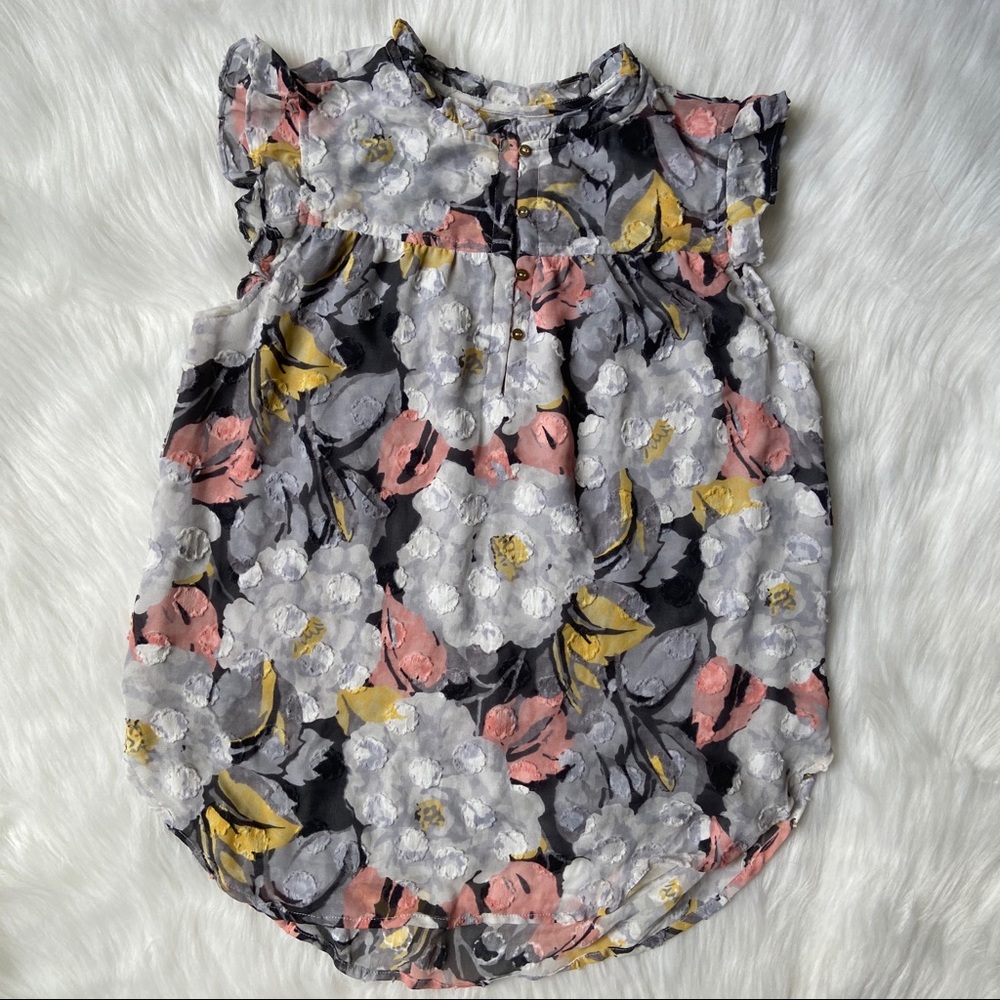 Loft Quarter Button High Low Floral Blouse